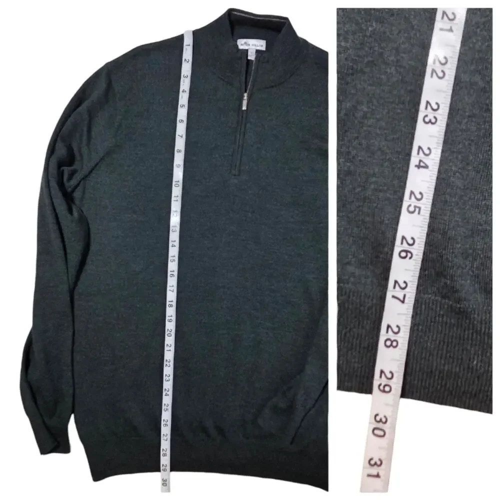 Peter Millar Autumn Crest Sweater Quarter Zip Merino Wool Sz L Forest Green